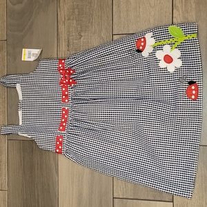 NWT Emily Rose Checkered Dress With Embroidered Flower and Lady Bugs Size 6